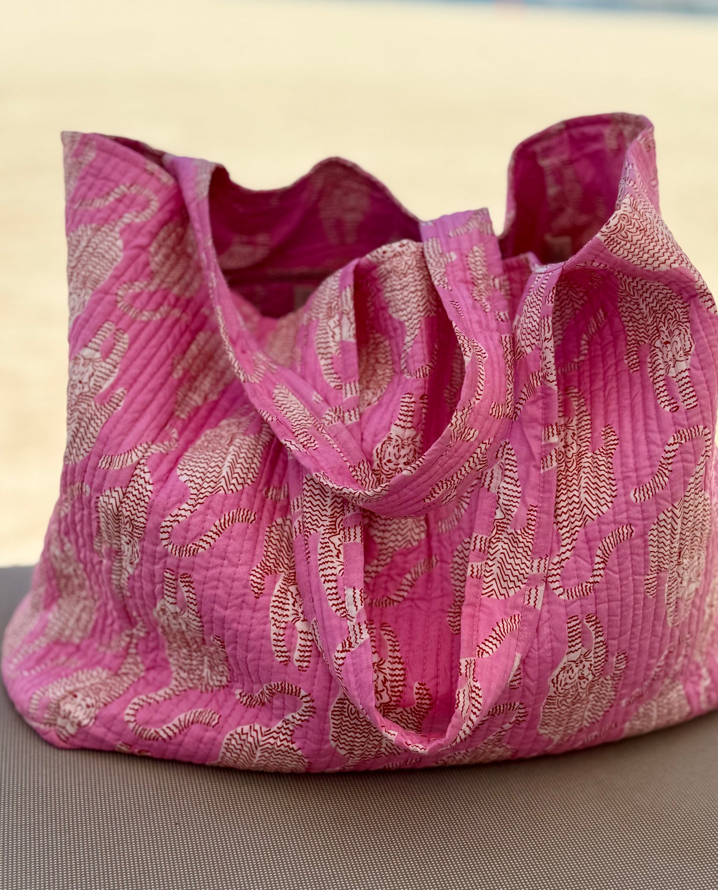 Tote Bag in cotone organico trapuntato - Tigre Tibetana