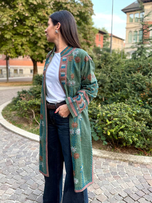 Embroidered Stone Washed Coat - One Size