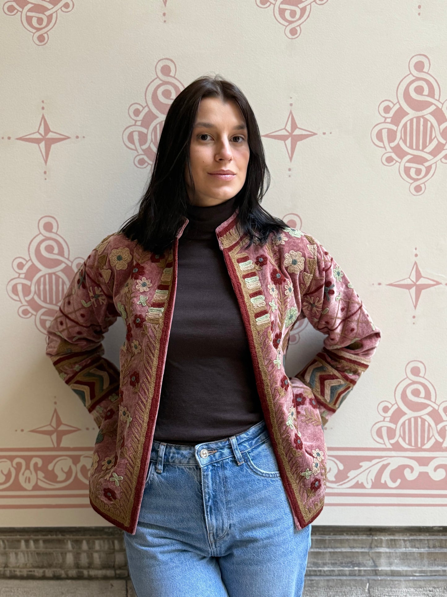 Flower Velvet Jacket Stone - Medium