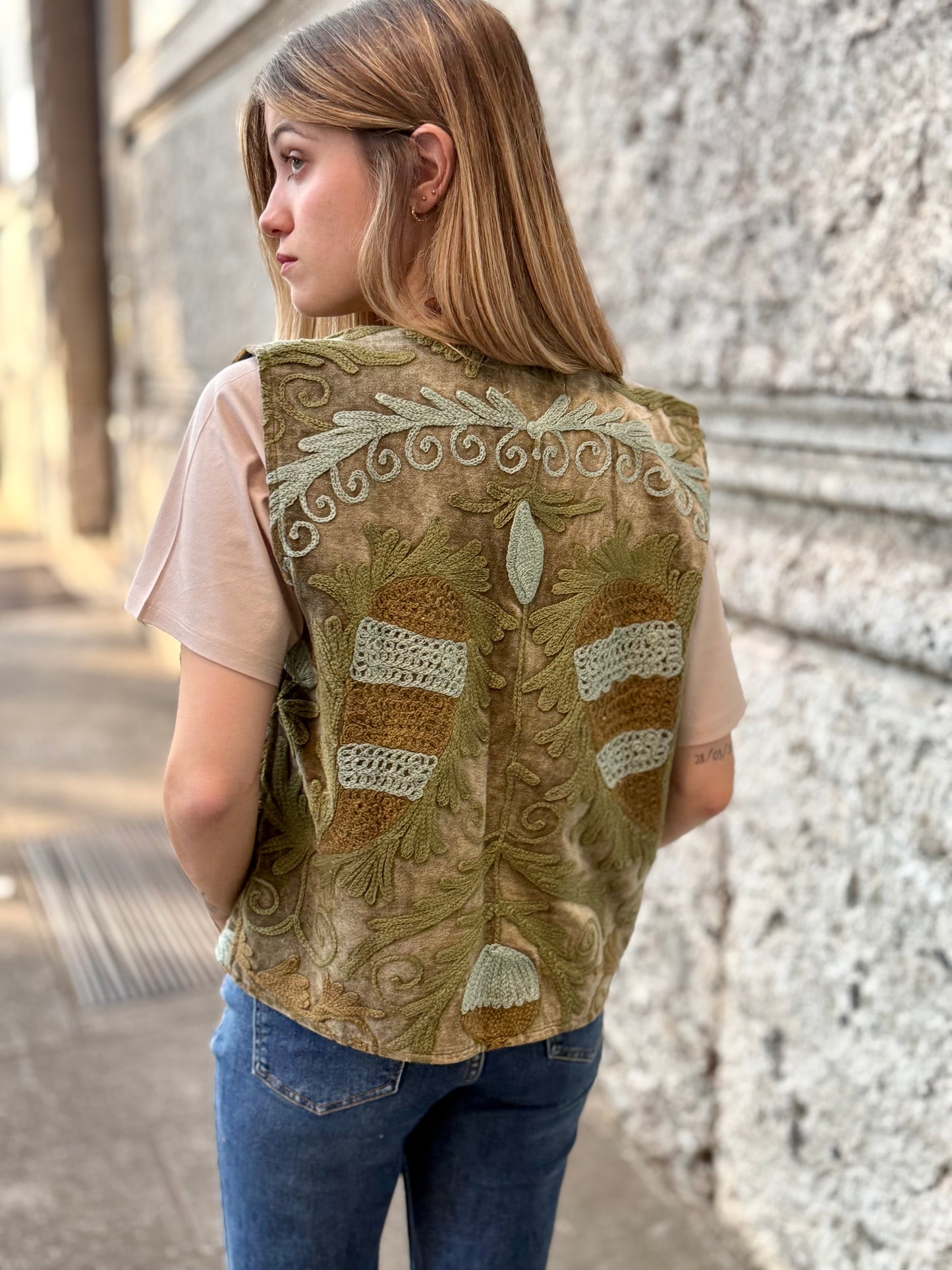 Velvet Boho Embroidered Vest Gilet