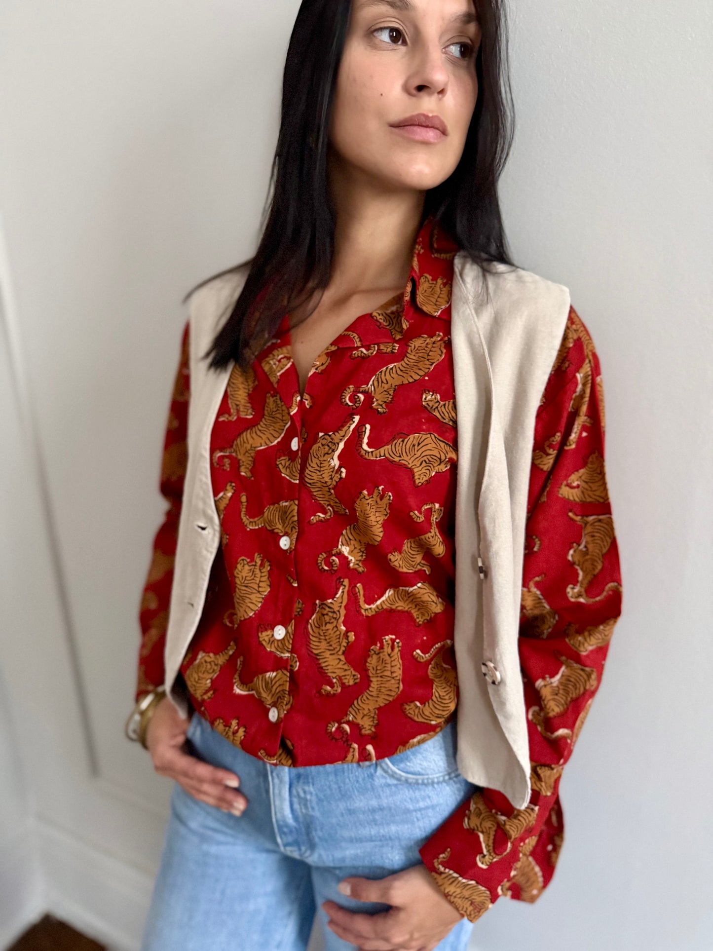 Cotton Shirt - Chinese Tiger Red