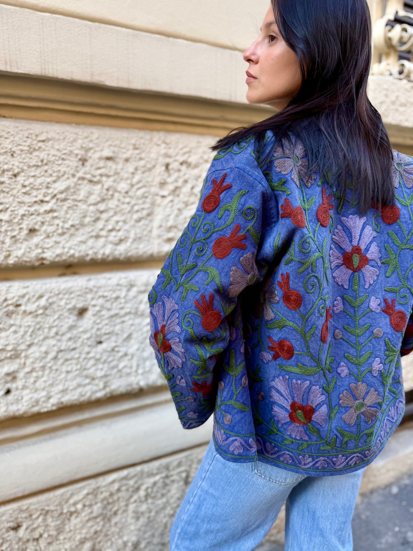 Cotton Stone Washed Suzani Jacket Embroidered
