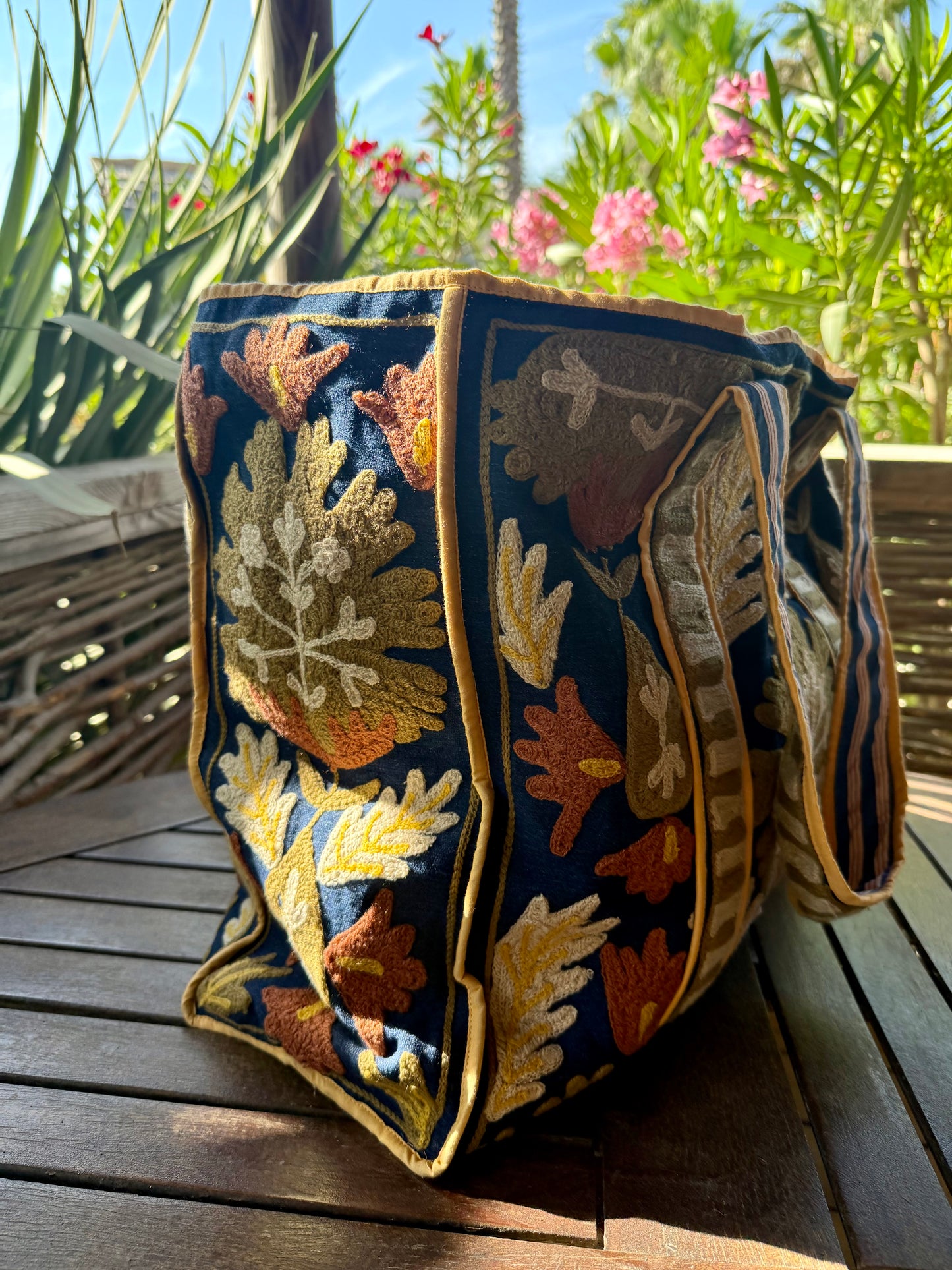Denim Suzani Embroidered Tote Bag