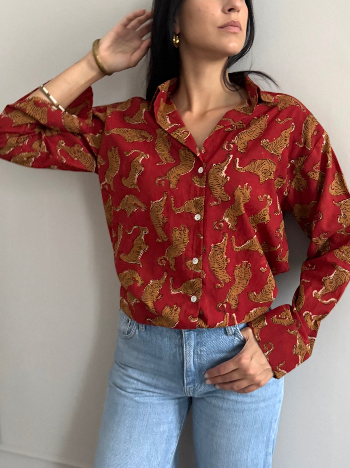 Cotton Shirt - Chinese Tiger Red