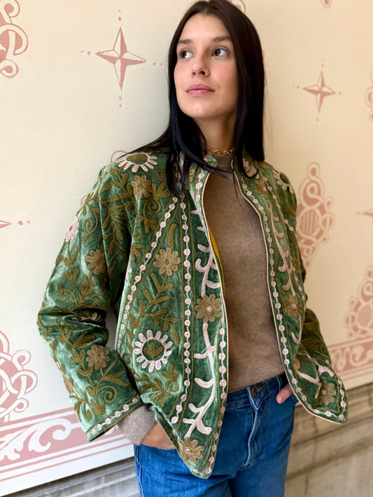 Paris Velvet Jacket - Green Large