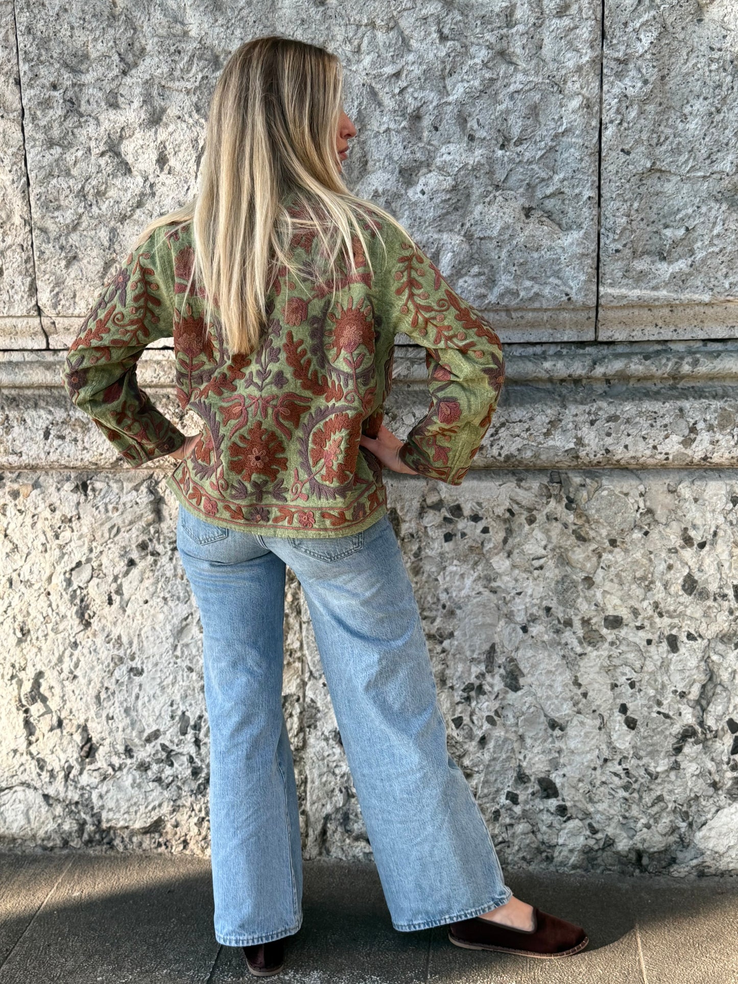 Cotton Stone Washed Suzani Jacket Embroidered