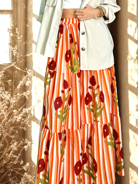  Gonna lunga a balze Eva - Fiori Bordeaux