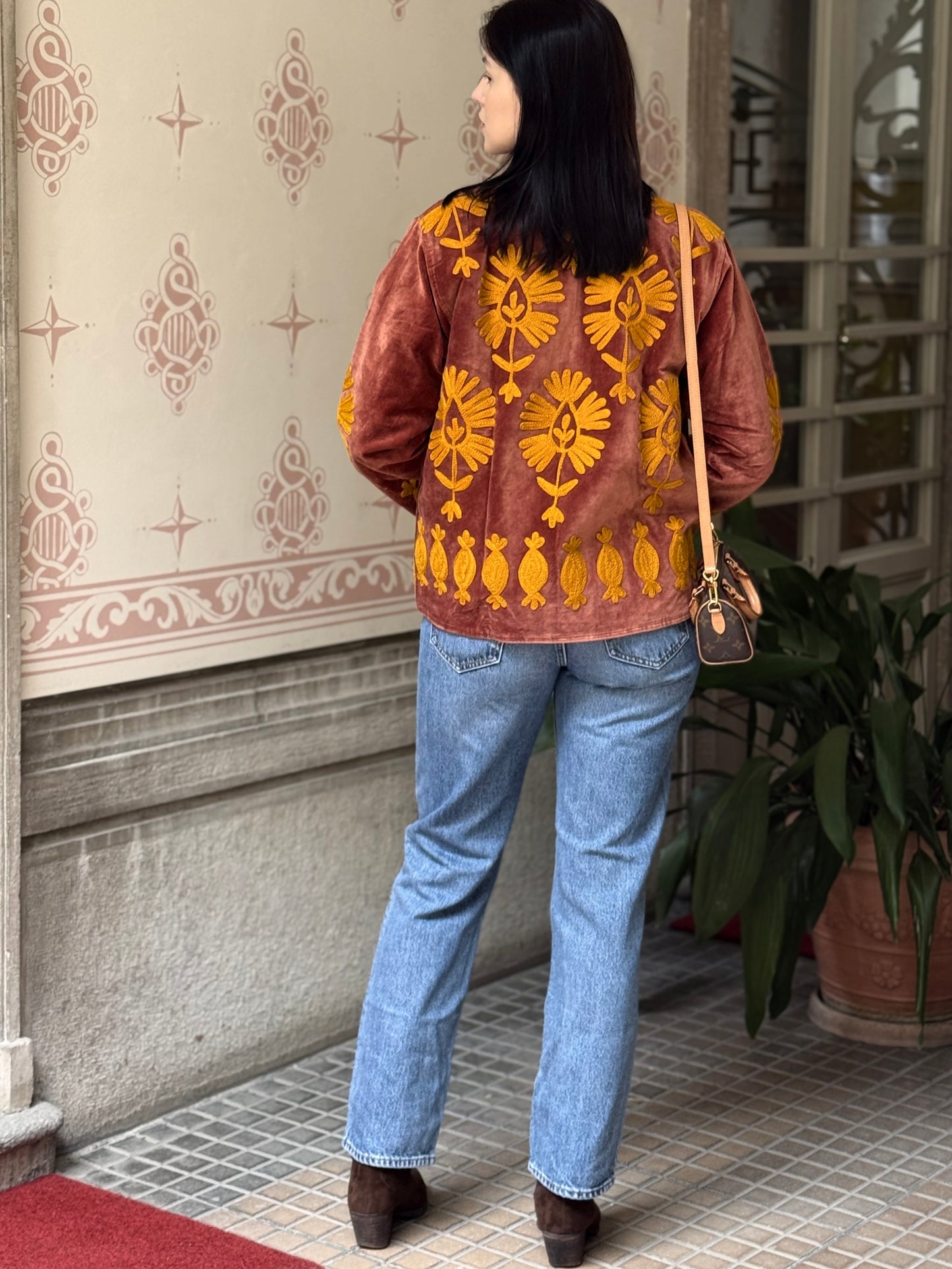 Flower Velvet Jacket - Rust