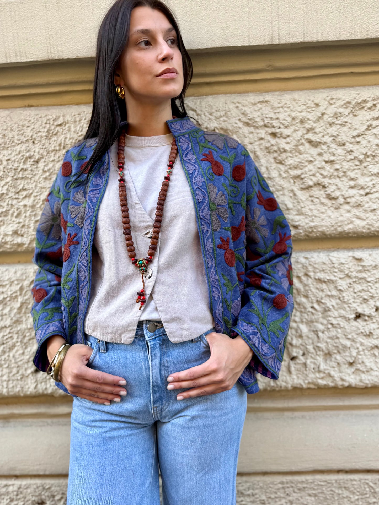 Cotton Stone Washed Suzani Jacket Embroidered