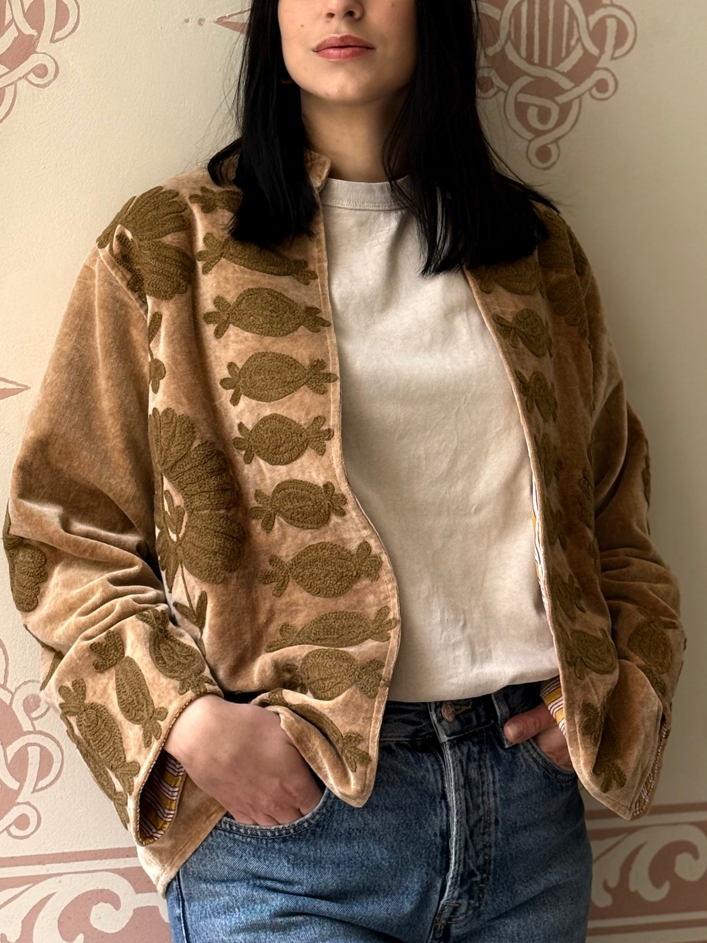 Flower Velvet Jacket - Cream