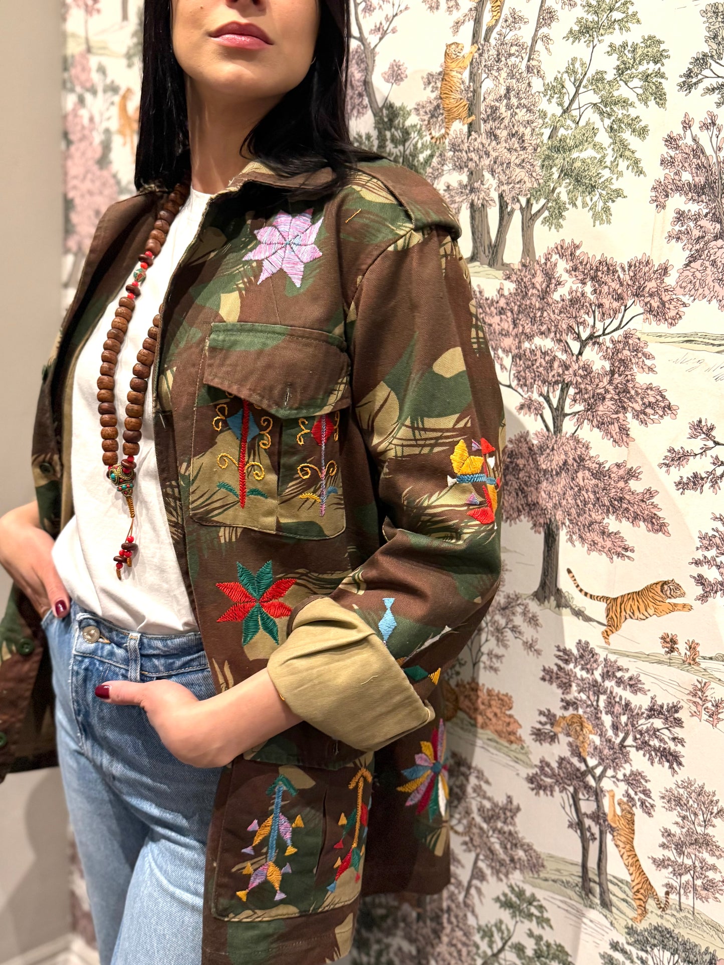 Vintage Army Jacket hand embroidered - Hindi