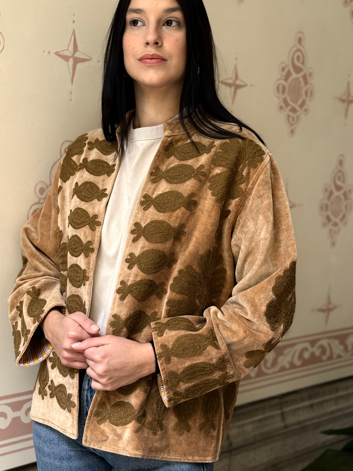Flower Velvet Jacket - Cream