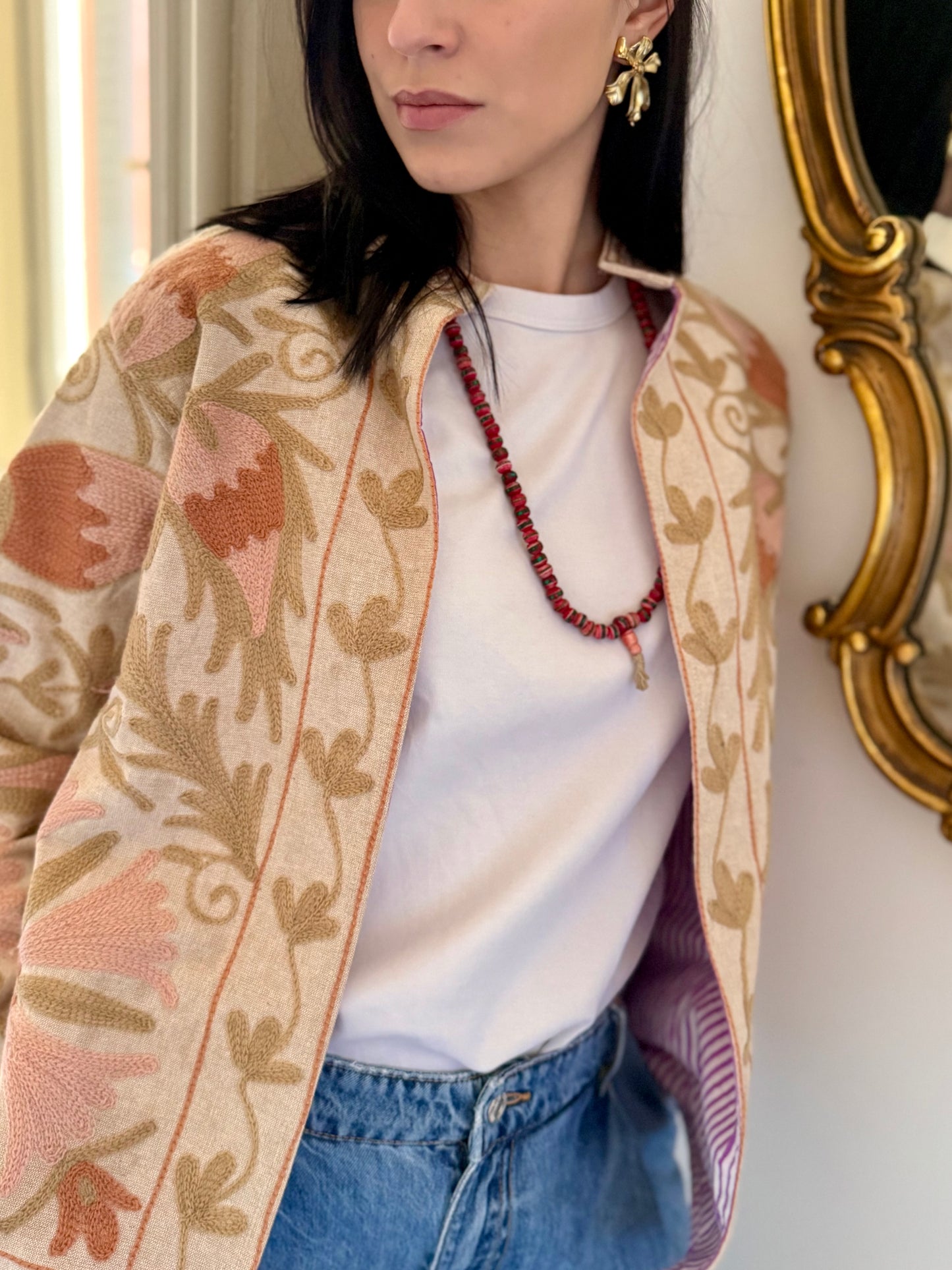 Cotton Linen Suzani Jacket Embroidered