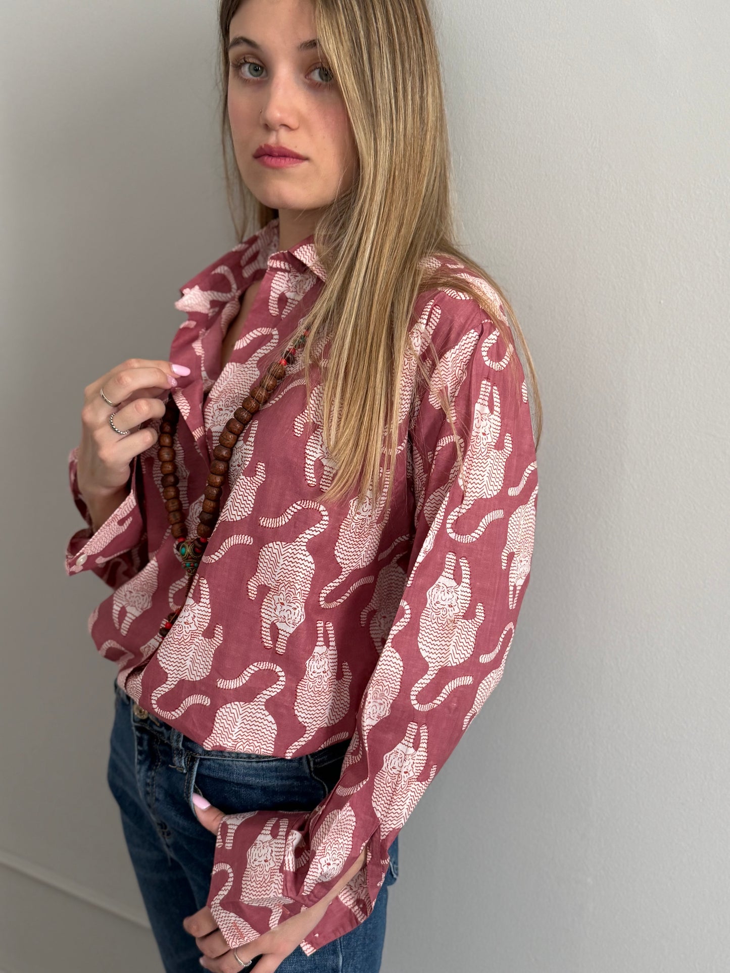 Cotton Shirt - Tibetan Tiger Antique Pink