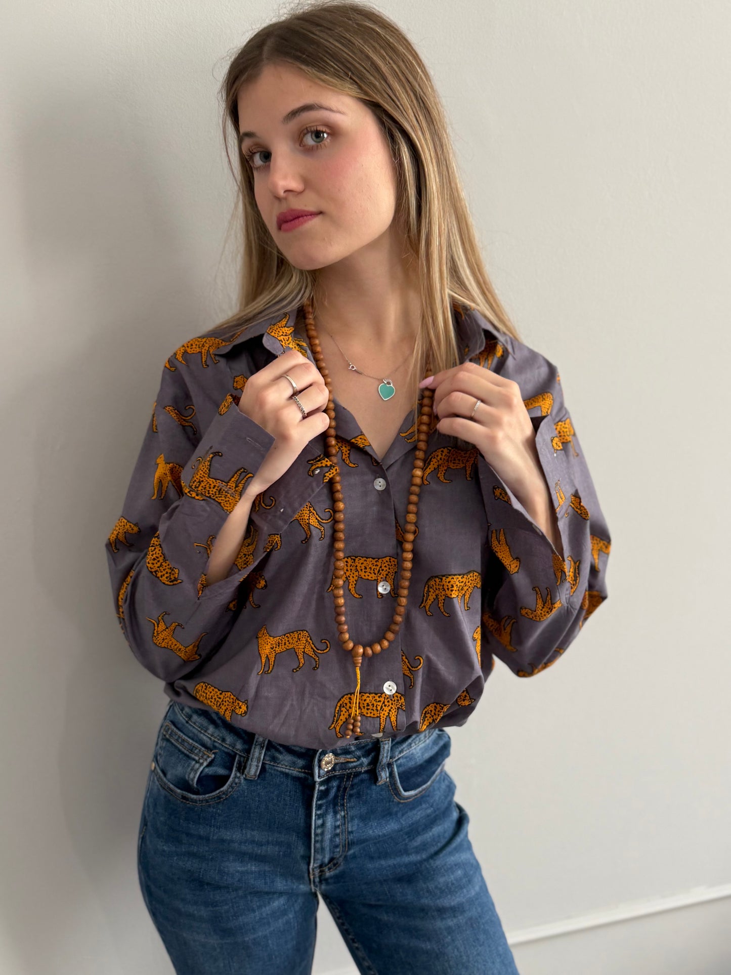Cotton Shirt - Leopard Grey