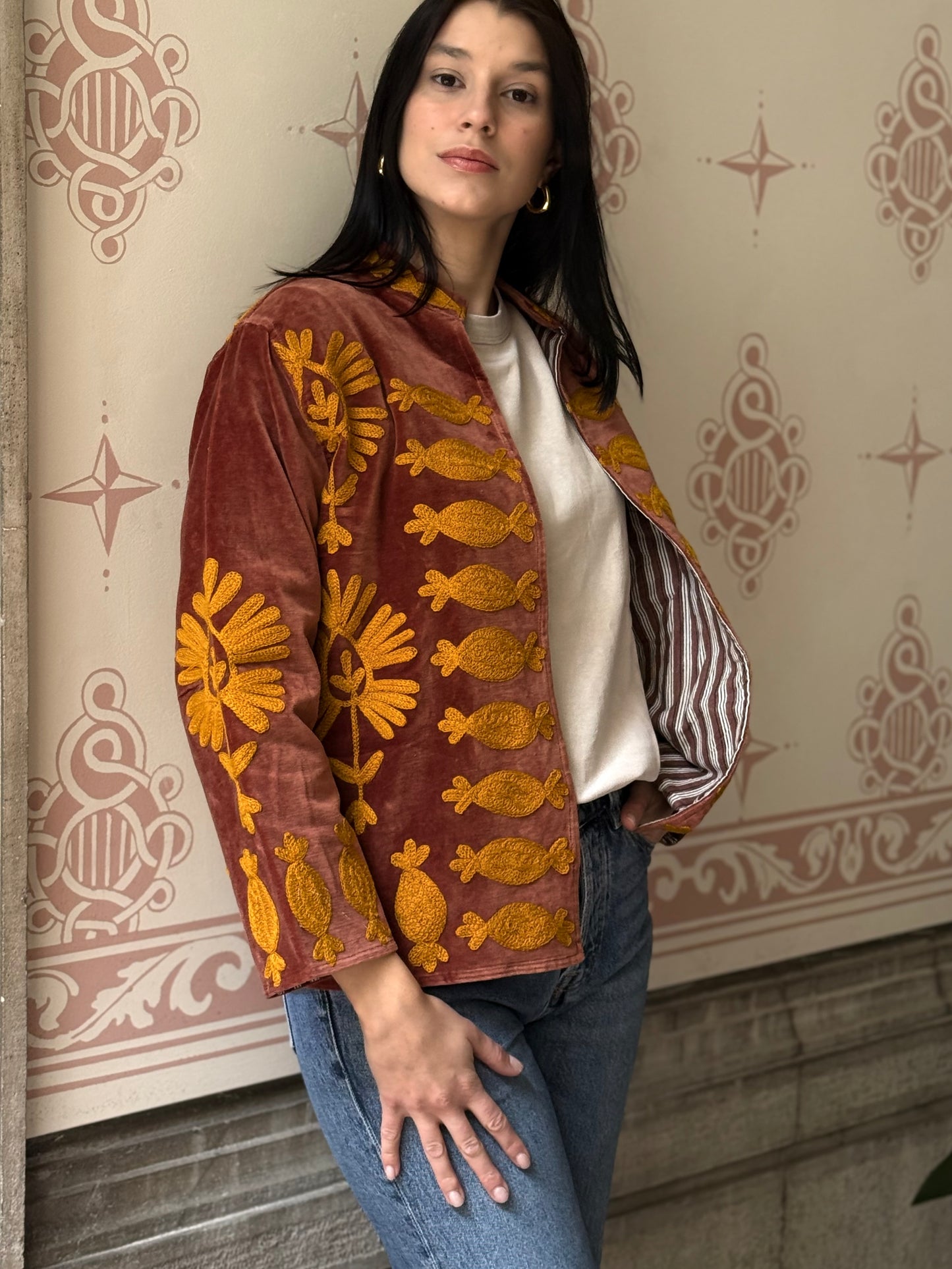 Flower Velvet Jacket - Rust