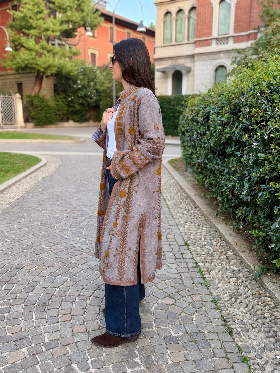 Embroidered Stone Washed Coat - One Size