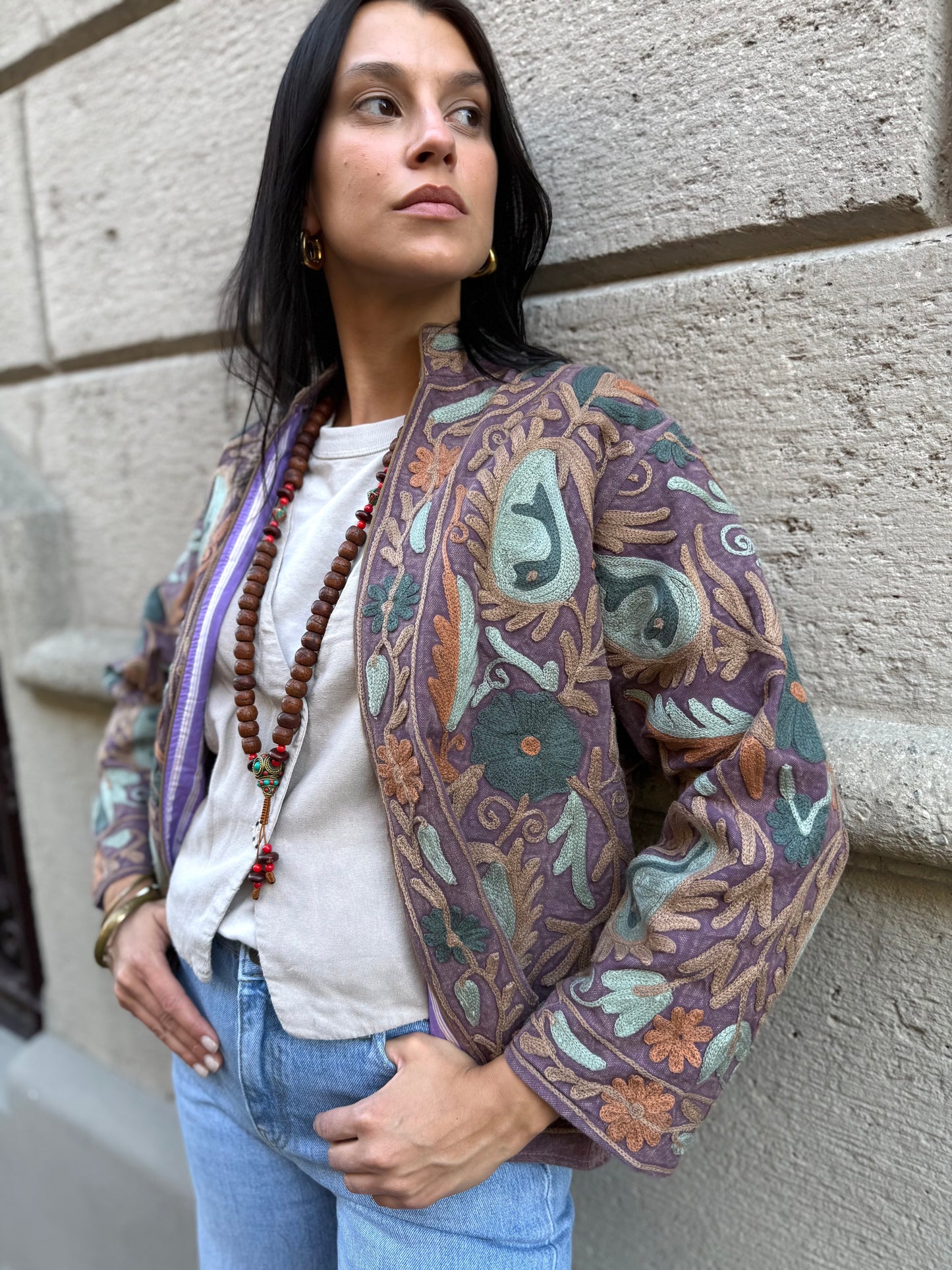 Cotton Stone Washed Suzani Jacket Embroidered