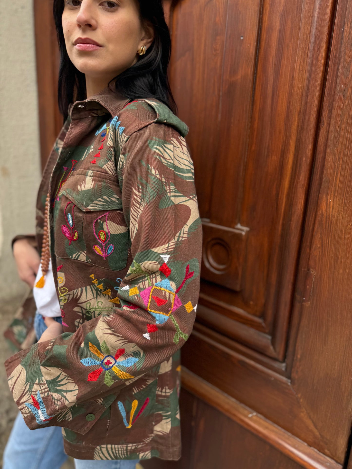 Vintage Army Jacket hand embroidered - Hindi