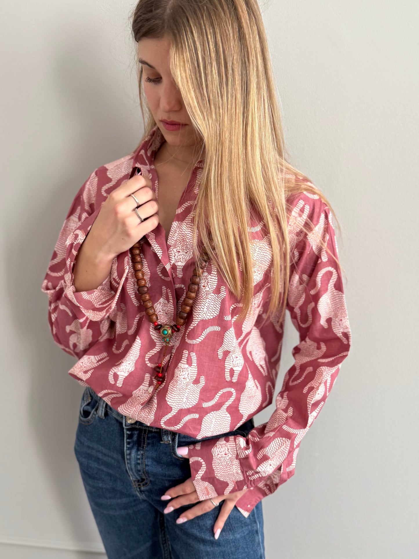 Cotton Shirt - Tibetan Tiger Antique Pink