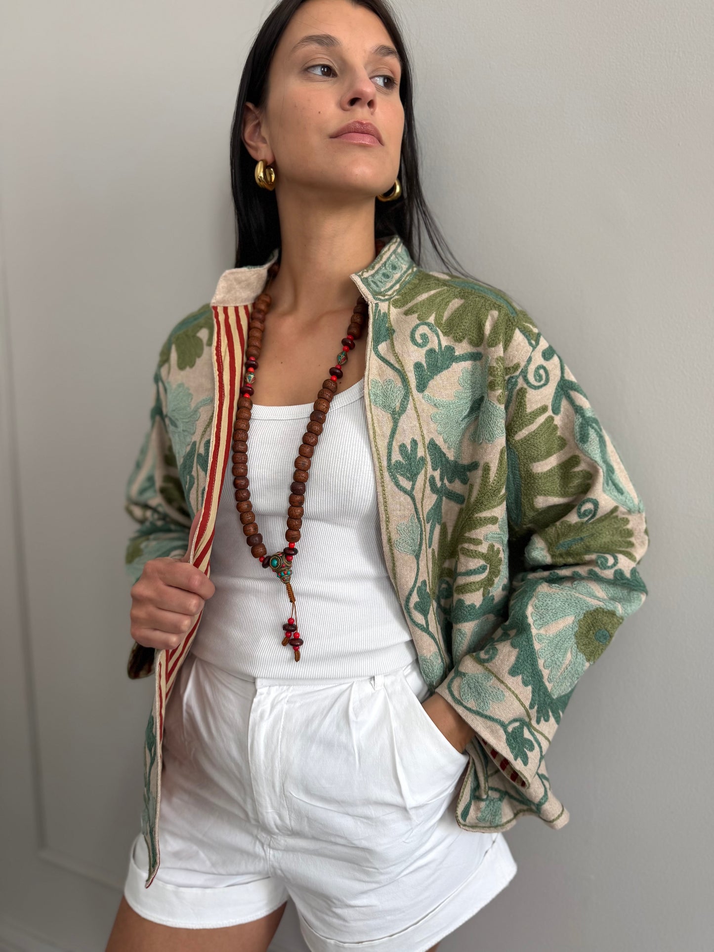 Cotton Linen Suzani Jacket Embroidered