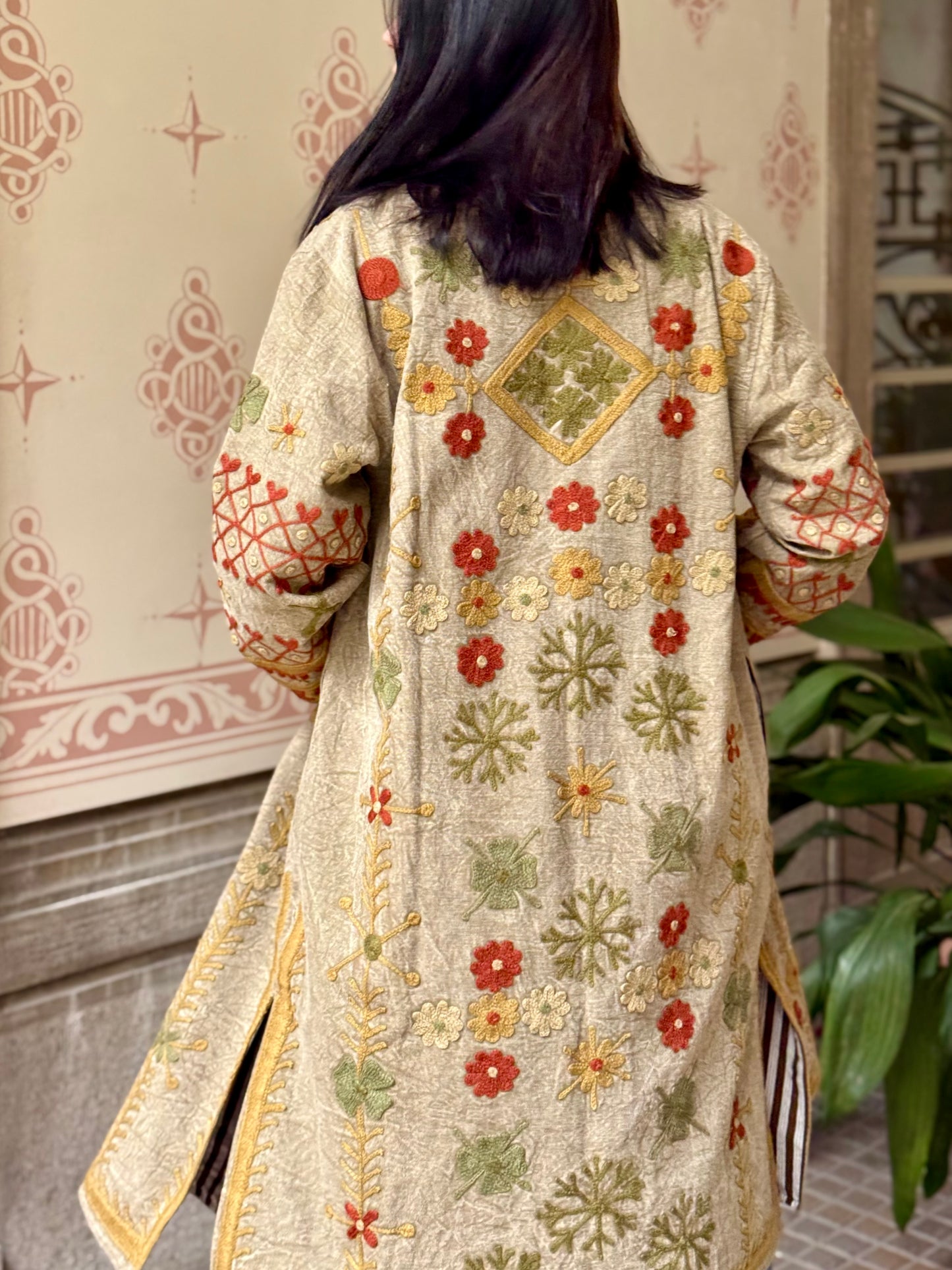Embroidered Stone Washed Coat - One Size