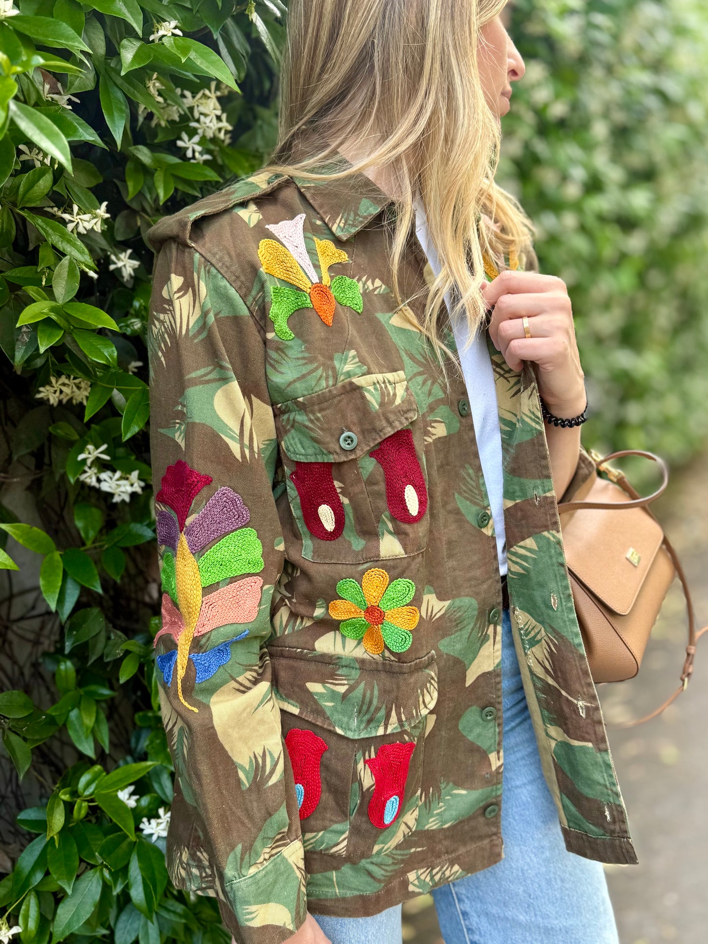 Vintage Army Jacket hand embroidered - Sunflower