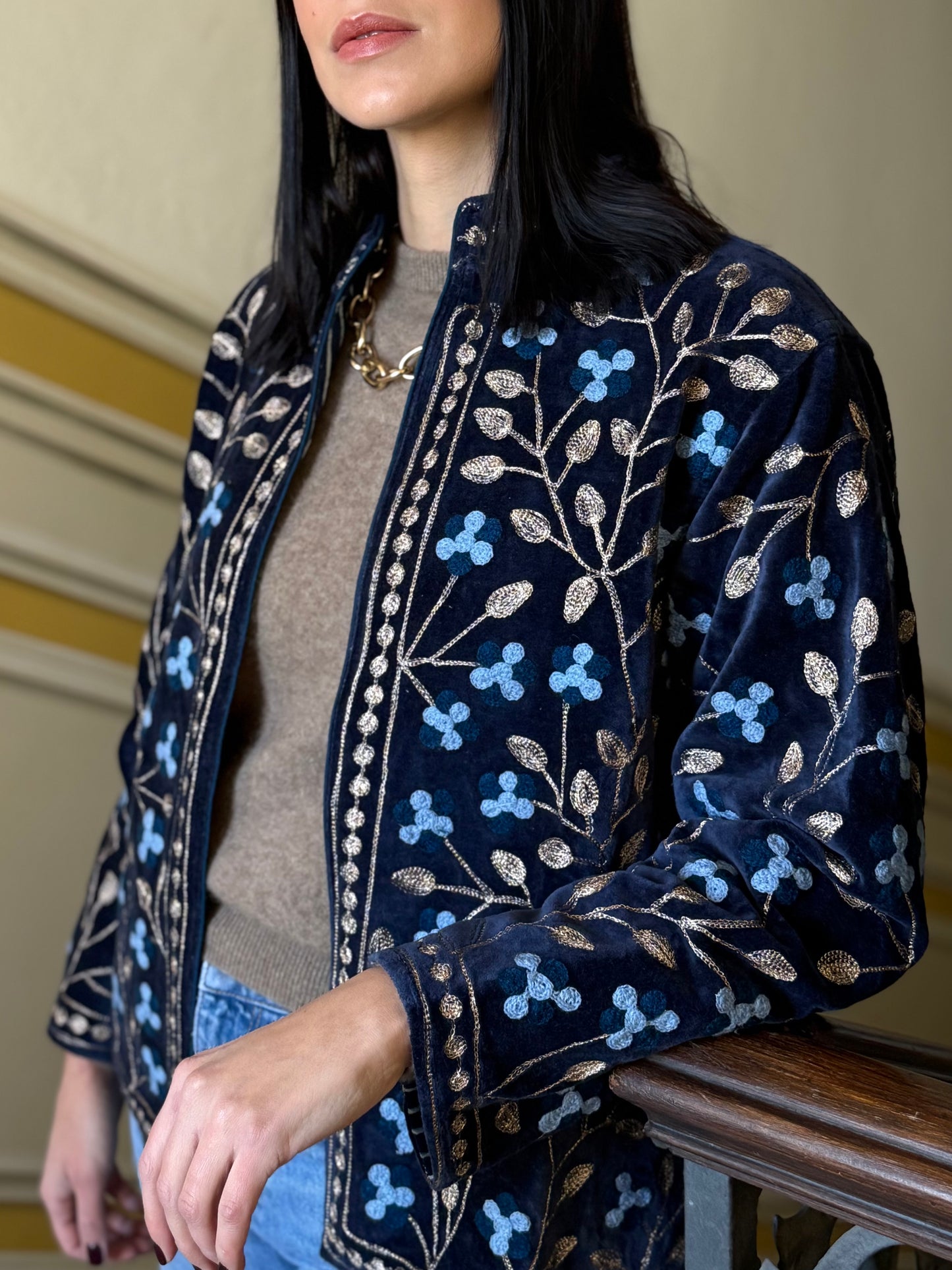 Zari Velvet Jacket - Deep Blue