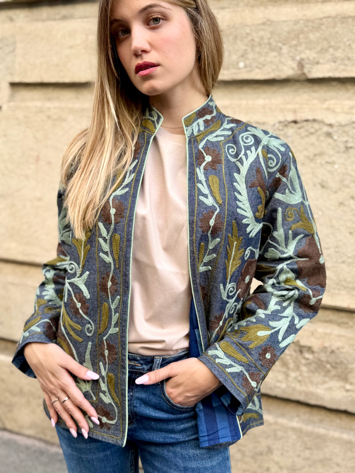 Denim Suzani Jacket Embroidered - limited edition