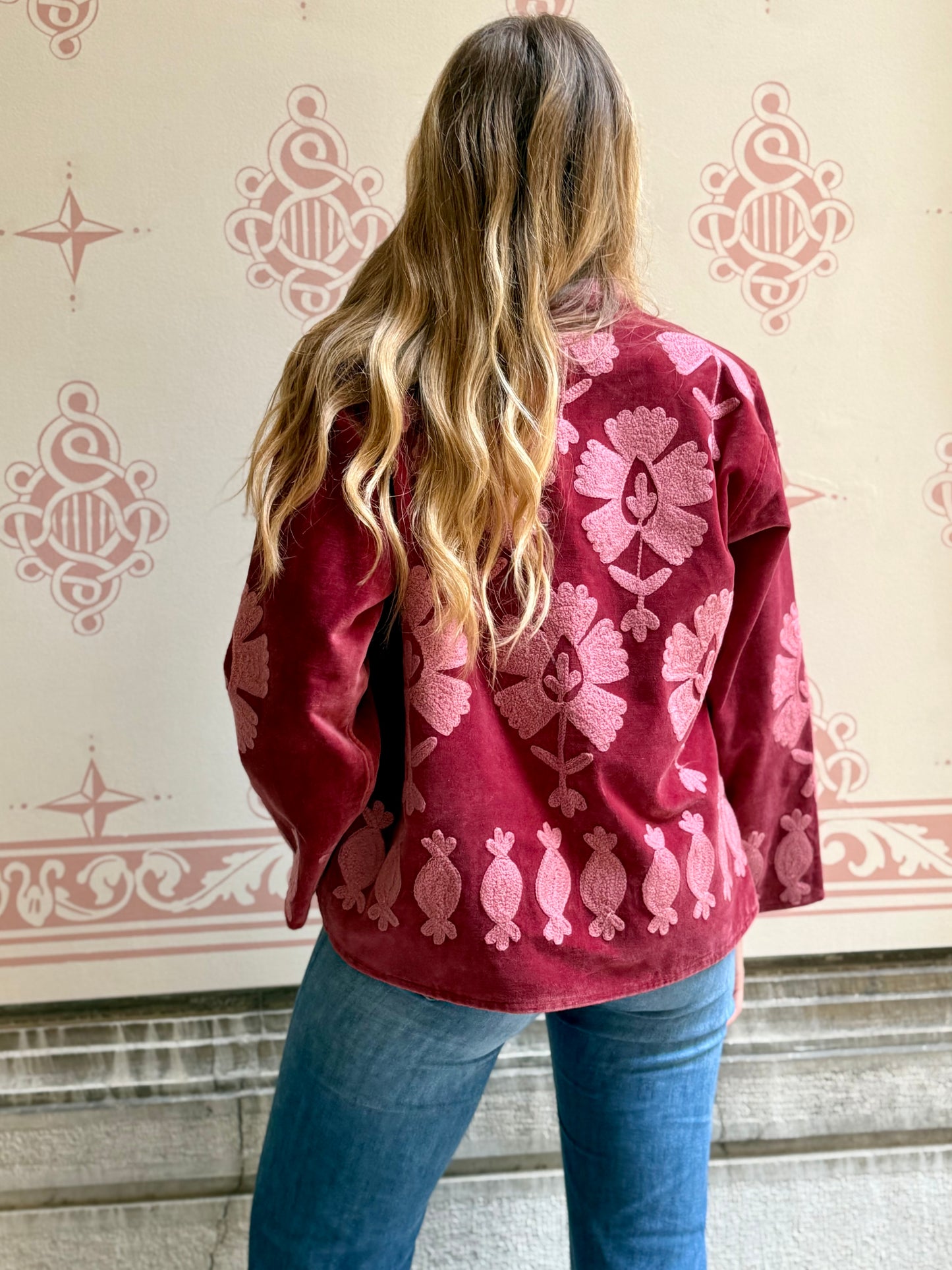 Flower Velvet Jacket - Pink Large