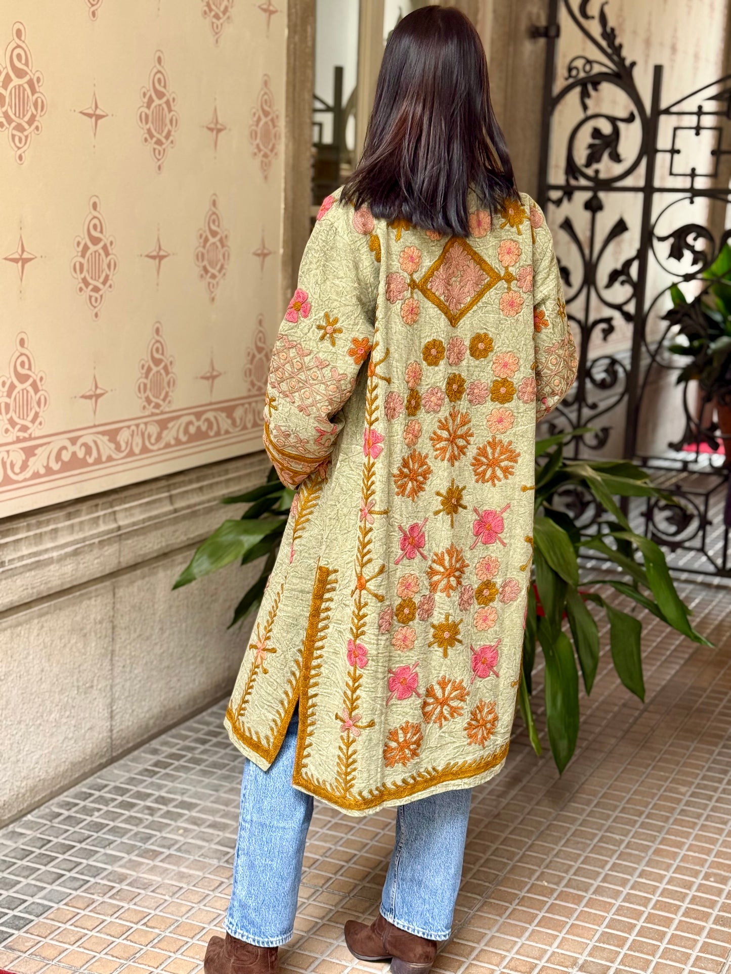 Embroidered Stone Washed Coat - One Size