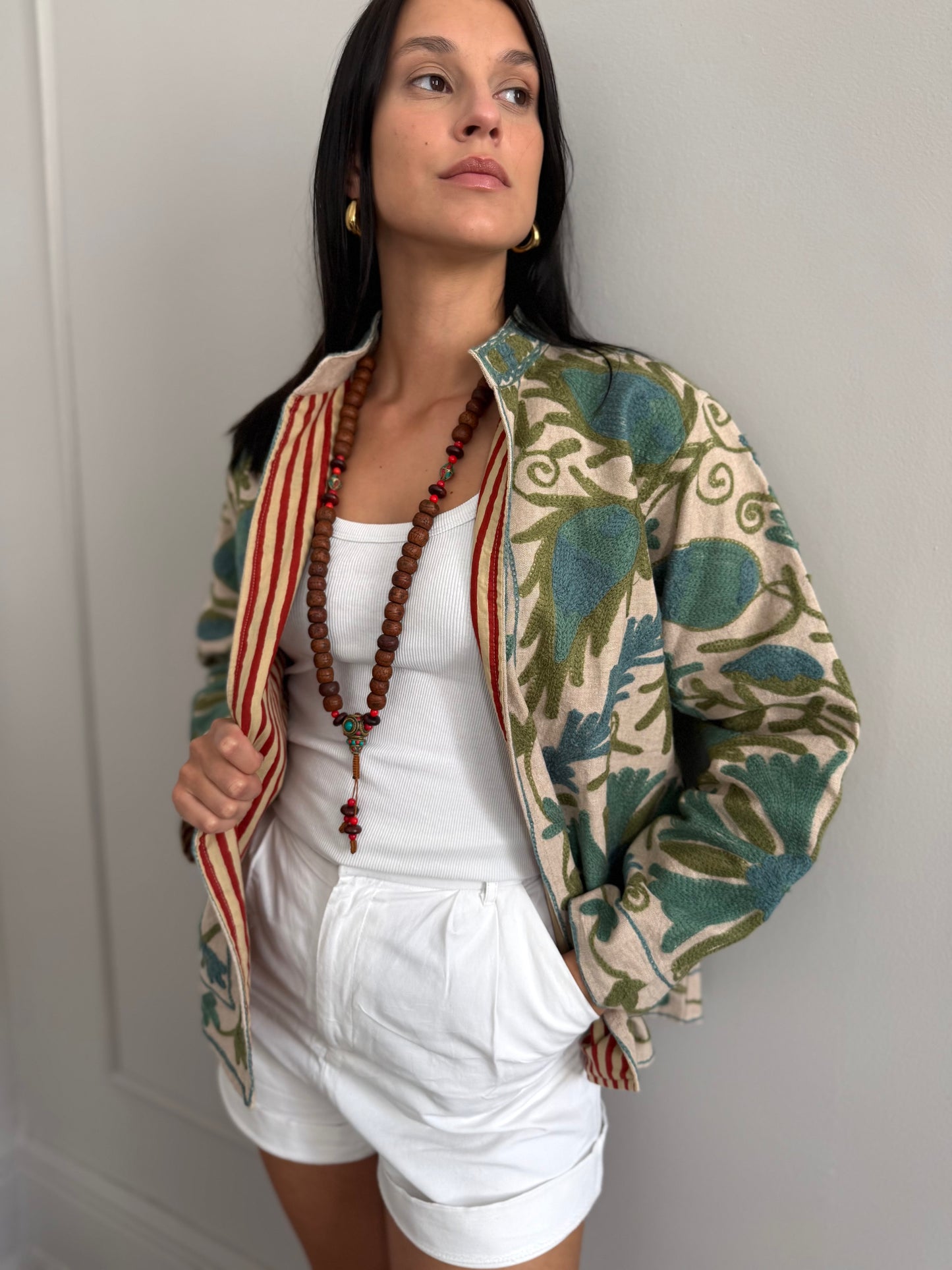 Cotton Linen Suzani Jacket Embroidered