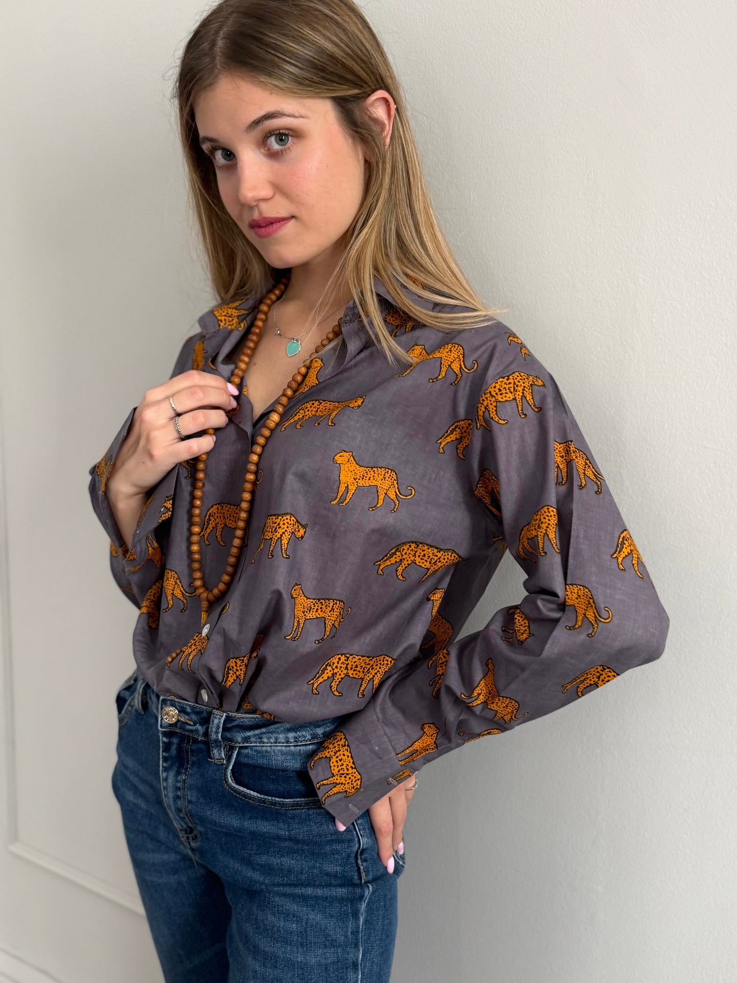 Cotton Shirt - Leopard Grey