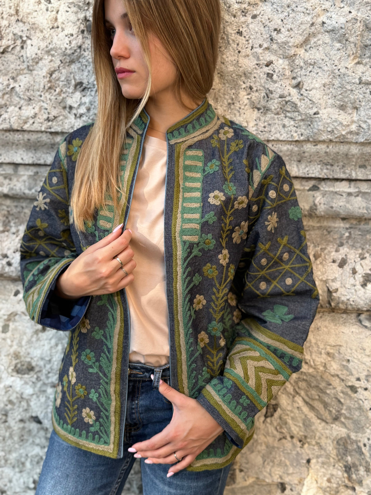 Denim Suzani Jacket Embroidered - limited edition