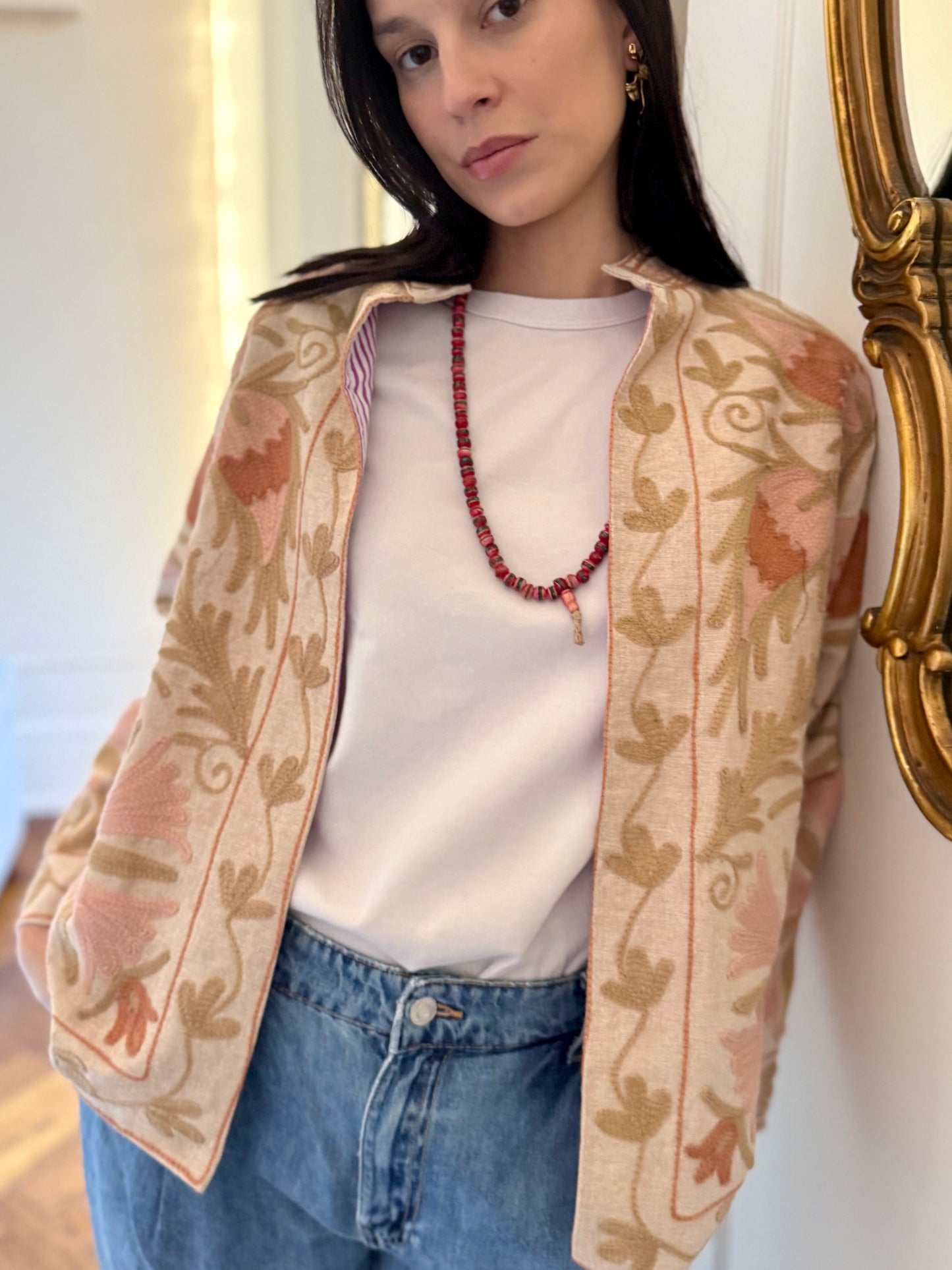 Cotton Linen Suzani Jacket Embroidered