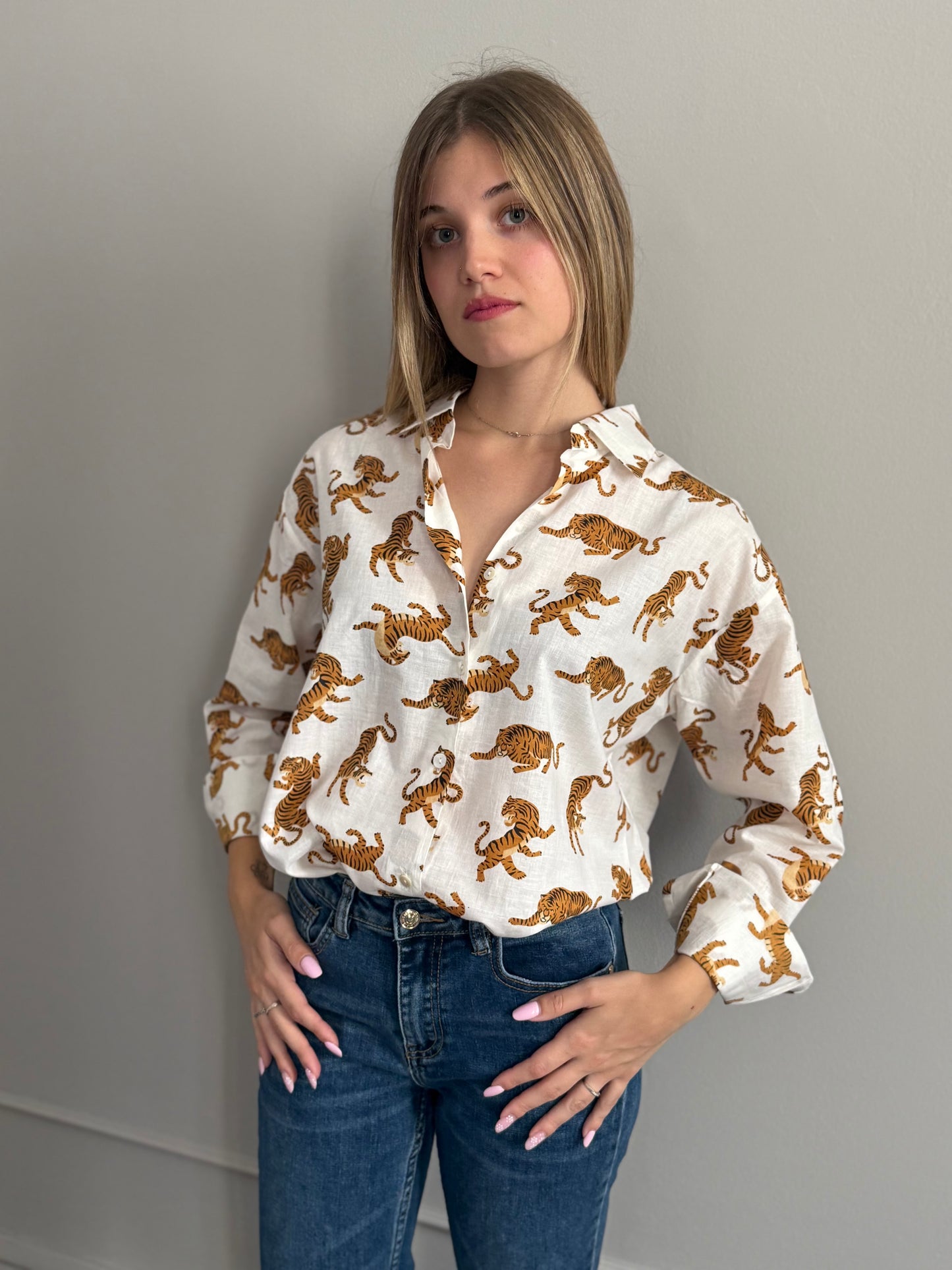 Cotton Shirt - Chinese Tiger White