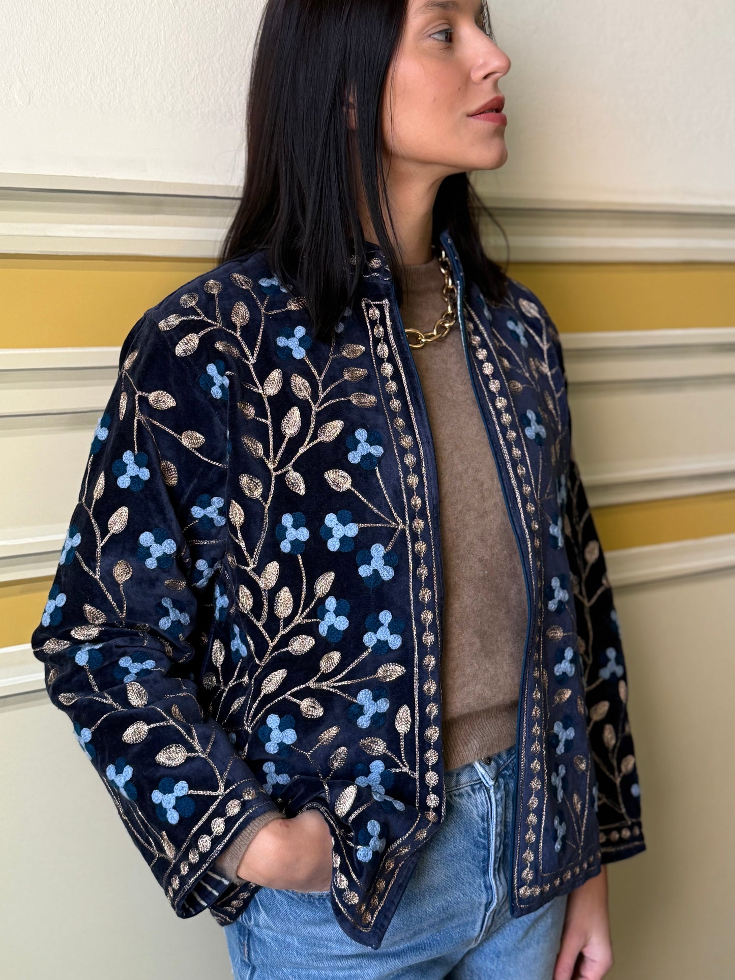 Zari Velvet Jacket - Deep Blue