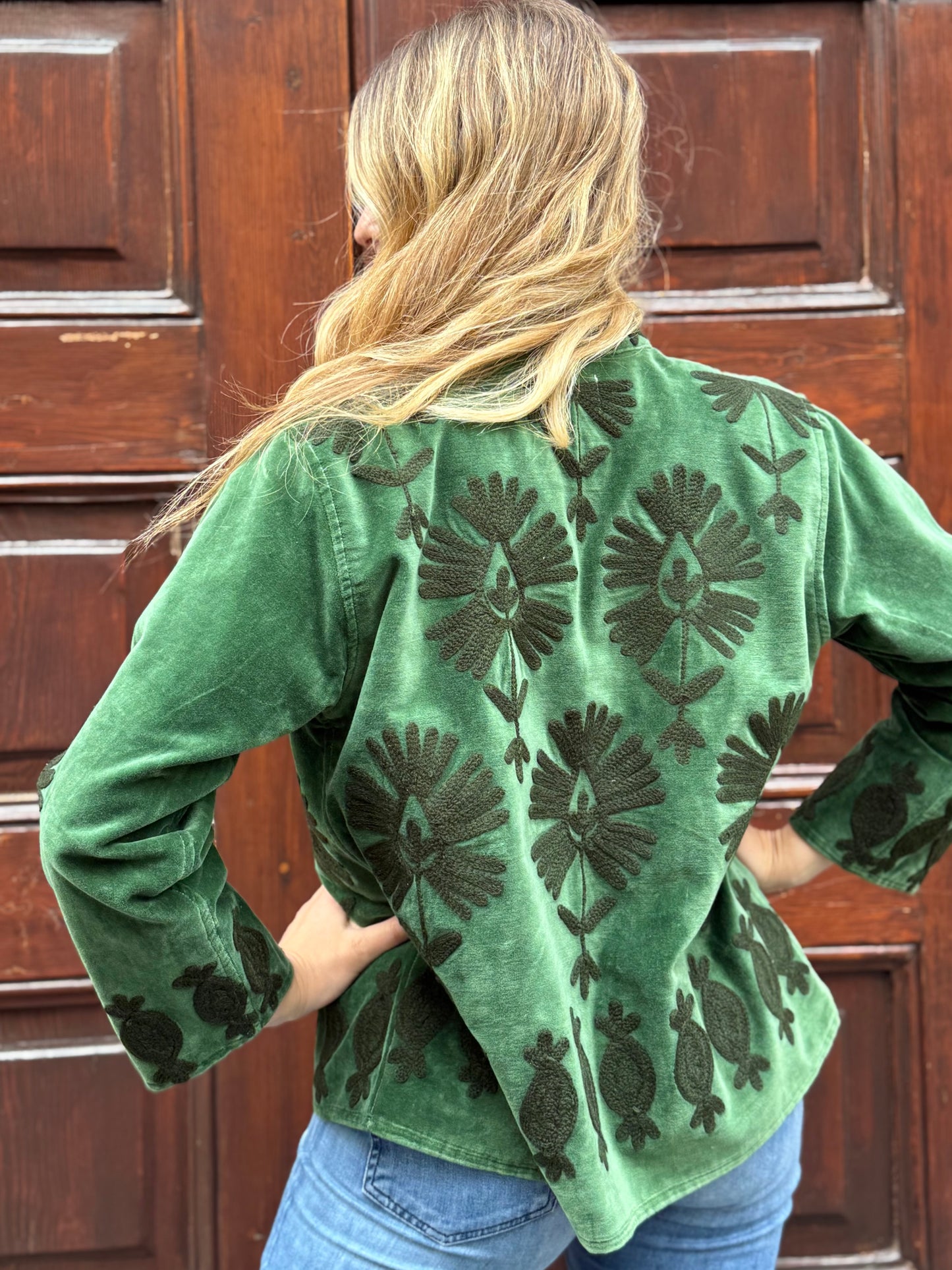 Flower Velvet Jacket - Green Medium