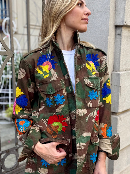 Vintage Army Jacket hand embroidered - Calla