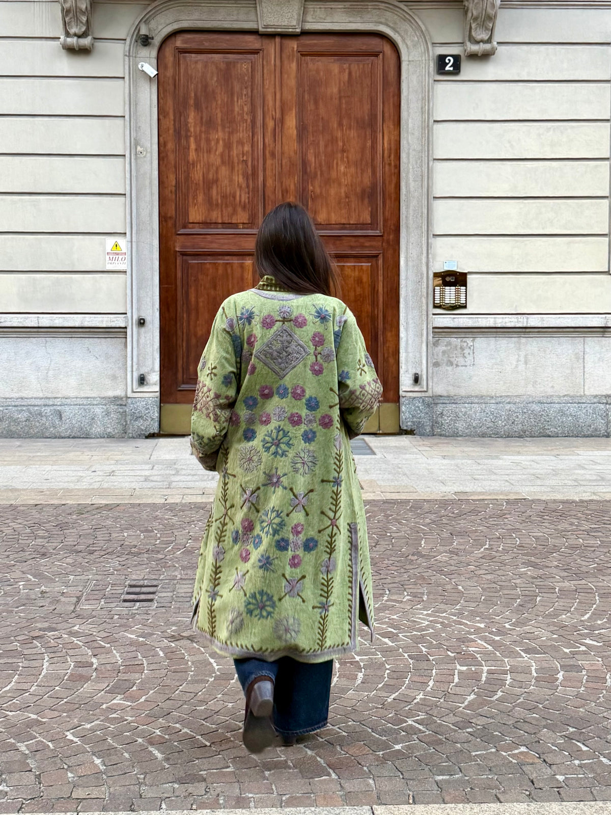 Embroidered Stone Washed Coat - One Size