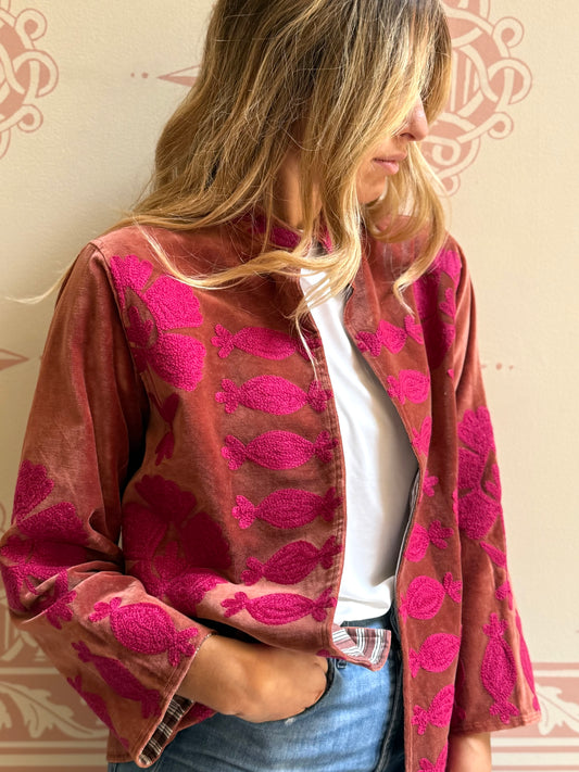 Flower Velvet Jacket - Fuchsia Medium