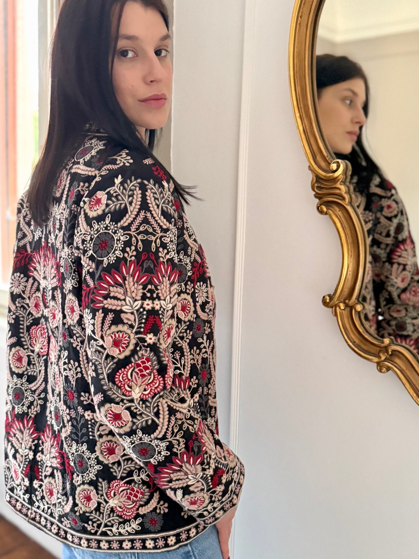 Leila Jacket Embroidered -  Black Pink