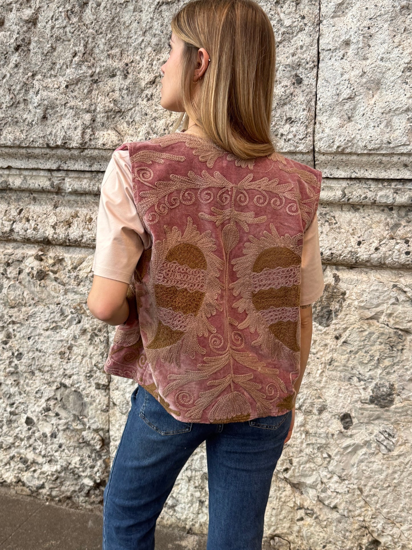 Velvet Boho Embroidered Vest Gilet
