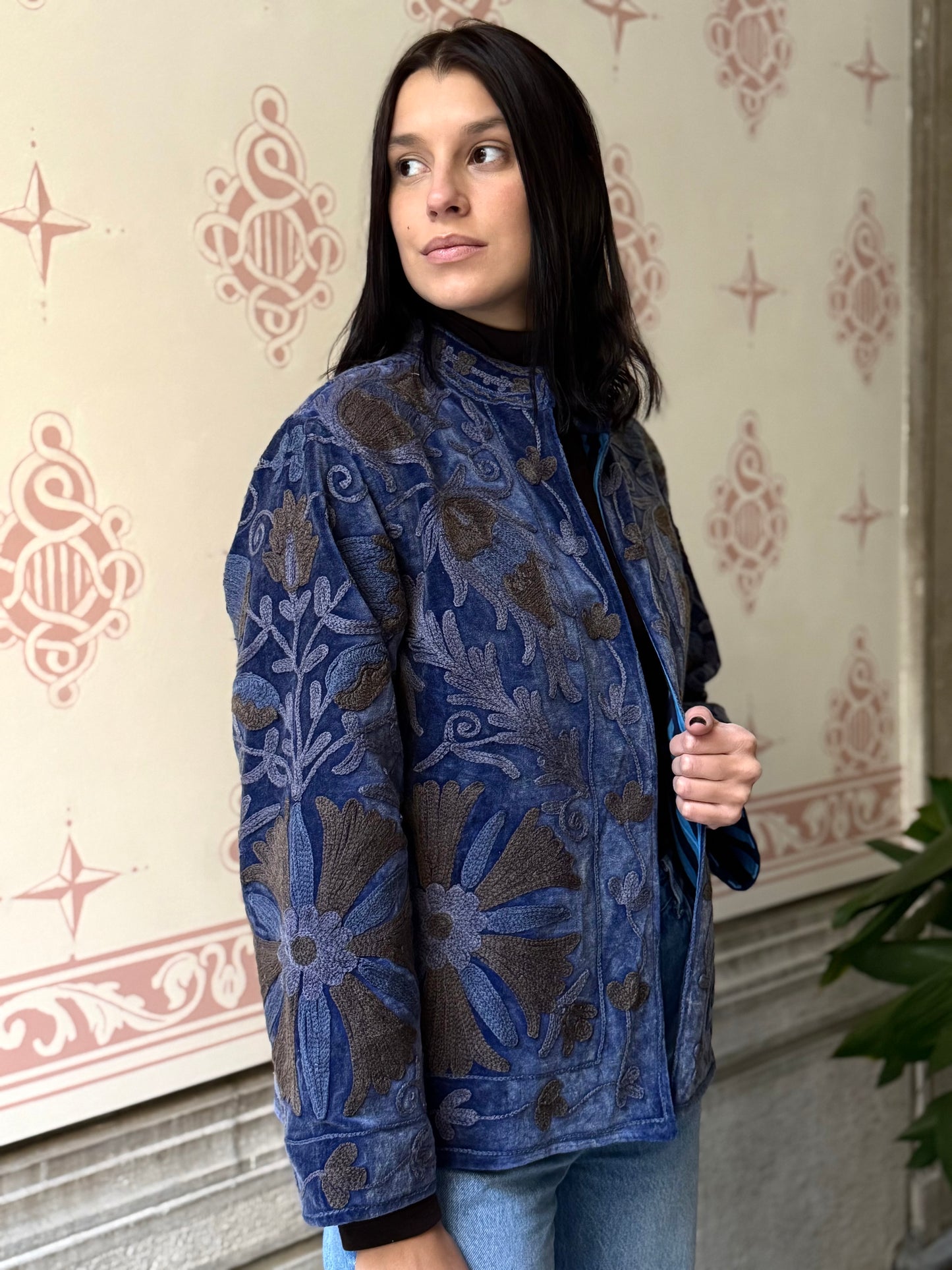 Velvet Jacket Stone Washed - Blue Large