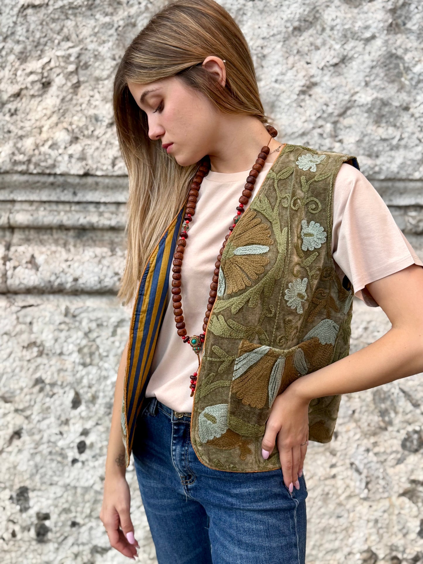 Velvet Boho Embroidered Vest Gilet