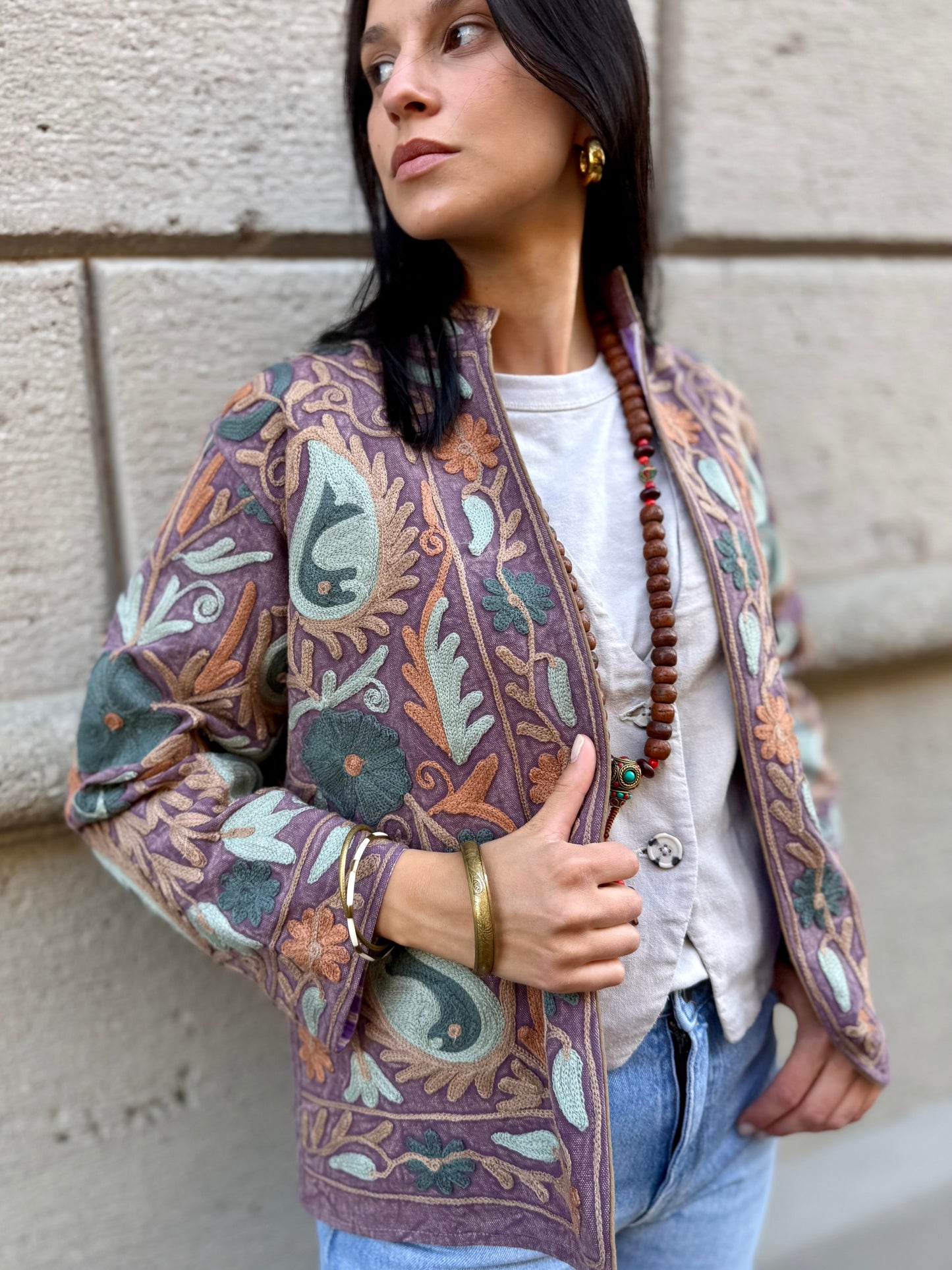 Cotton Stone Washed Suzani Jacket Embroidered