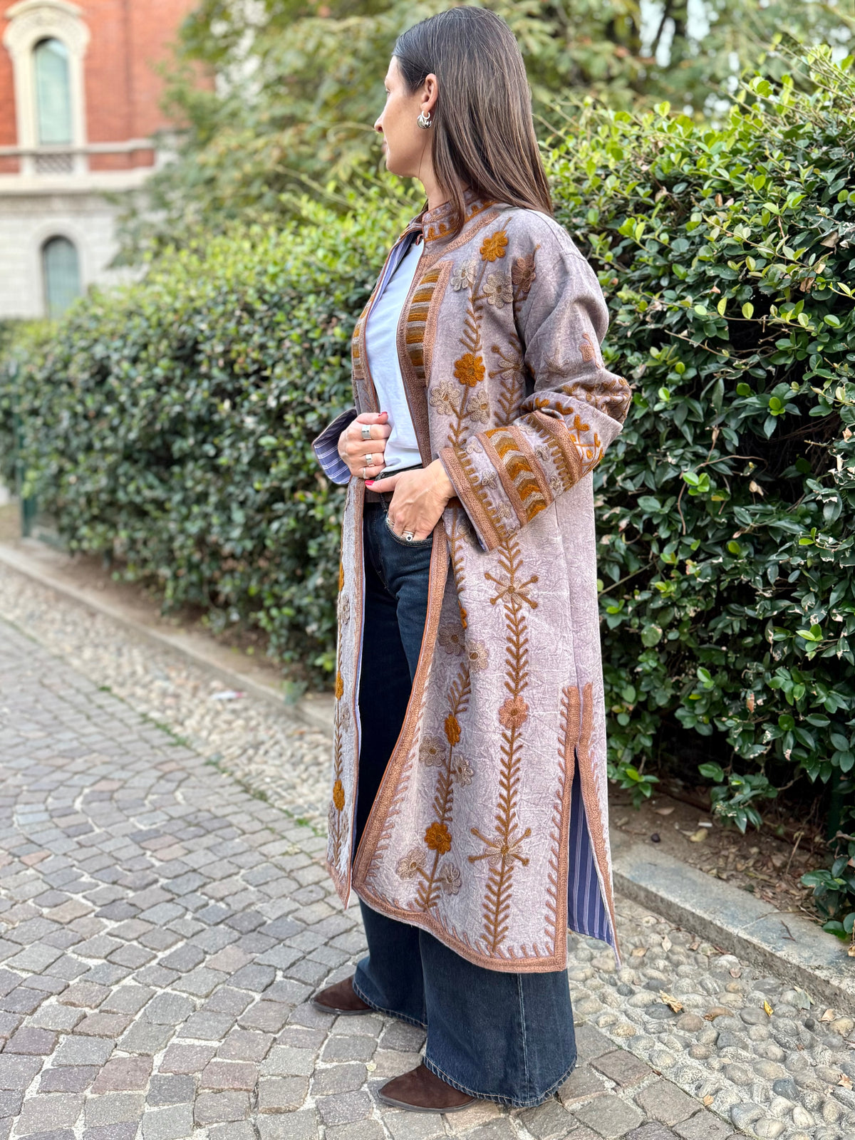 Embroidered Stone Washed Coat - One Size