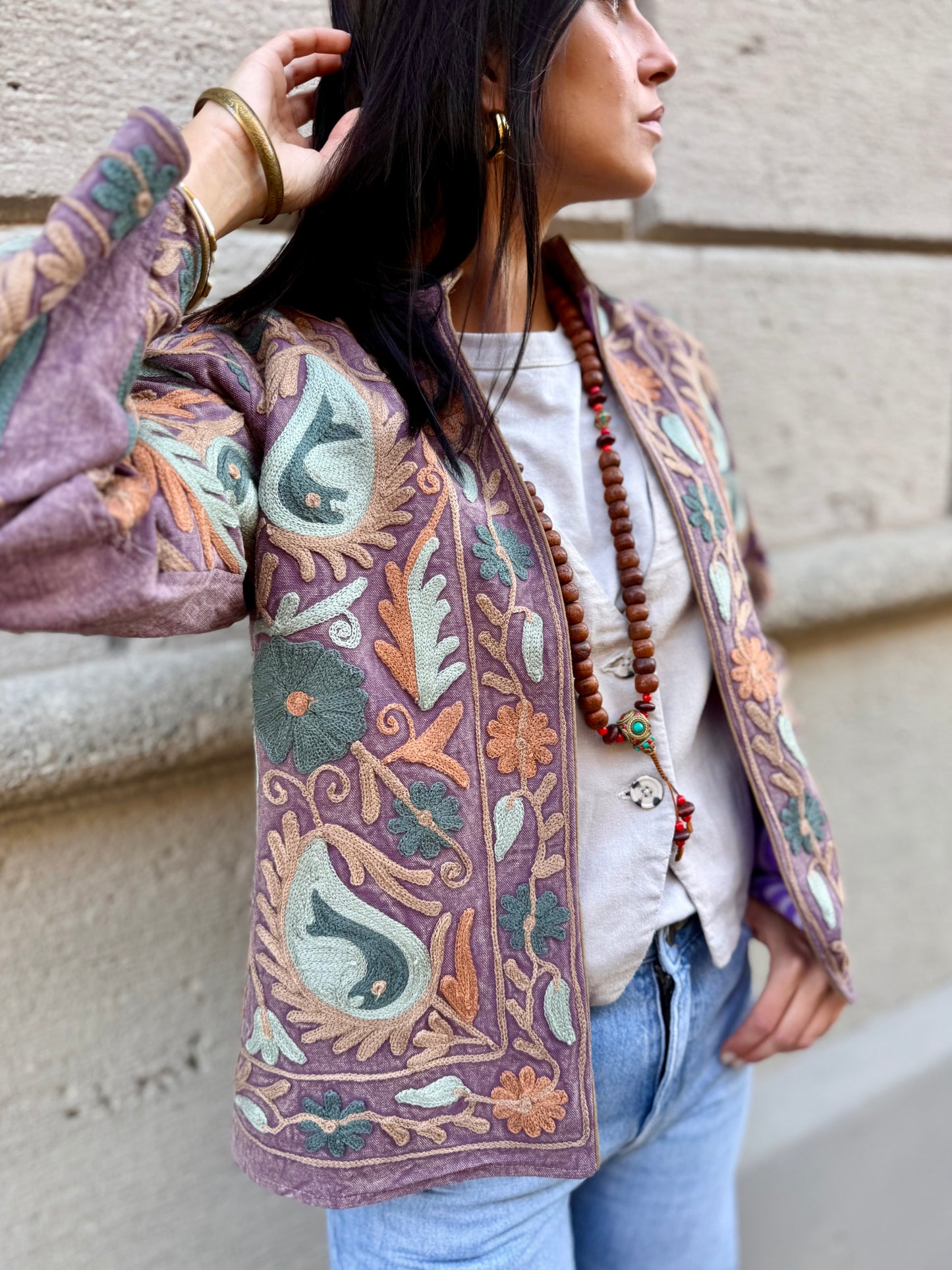 Cotton Stone Washed Suzani Jacket Embroidered