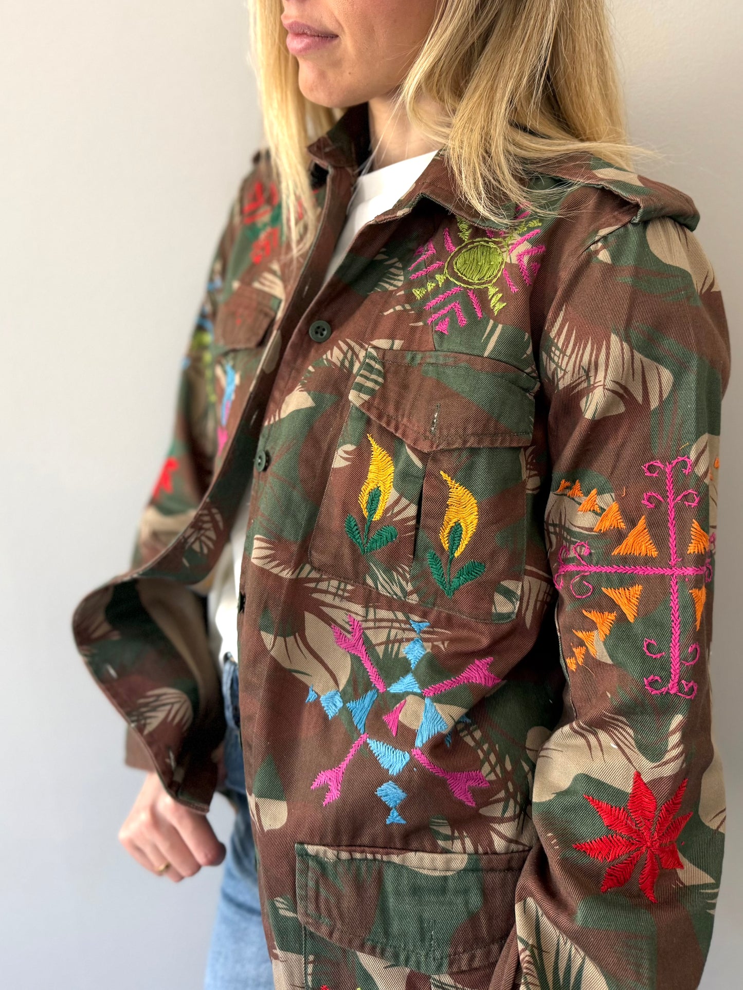 Vintage Army Jacket hand embroidered - Hindi