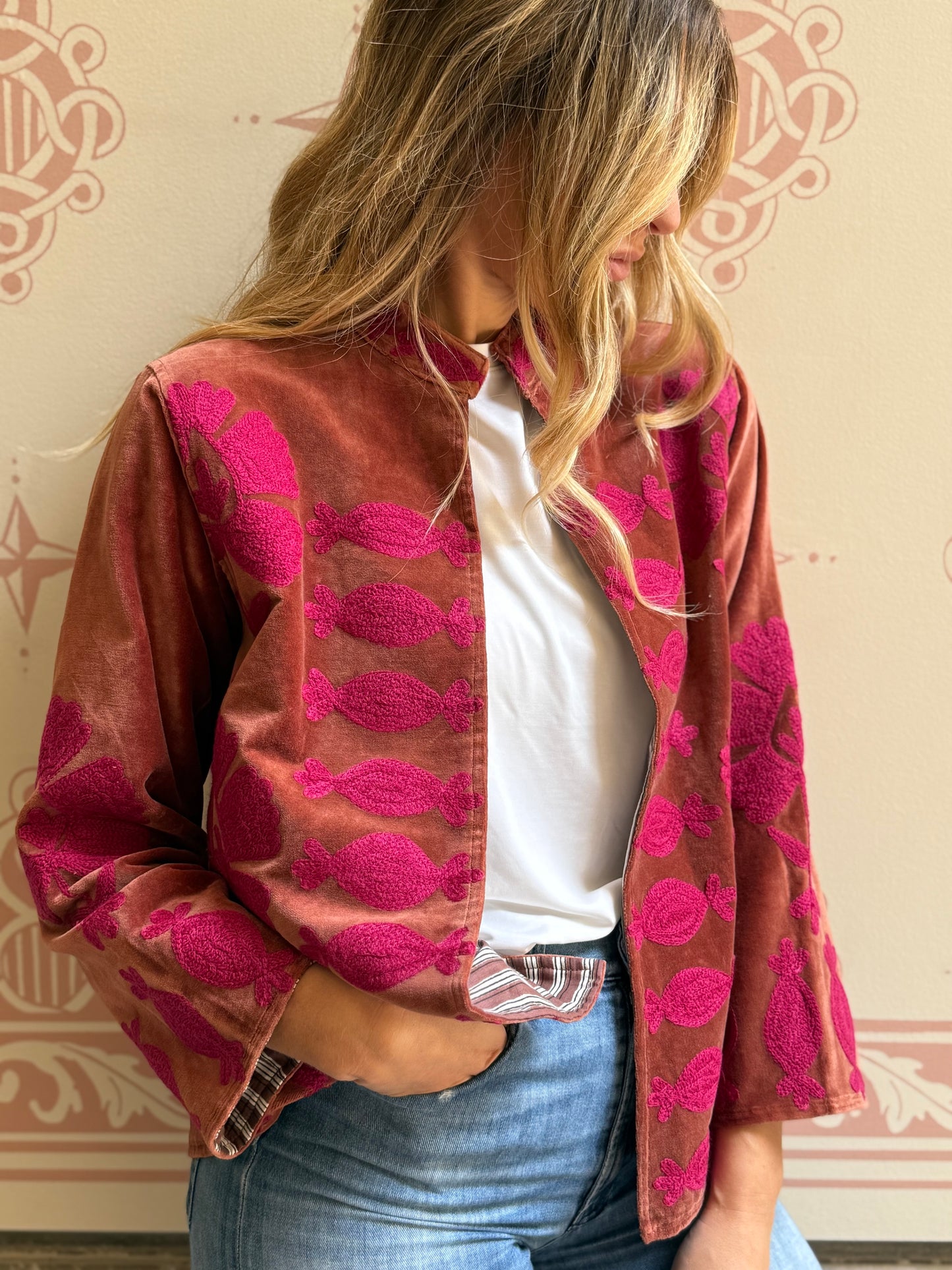 Flower Velvet Jacket - Fuchsia Medium